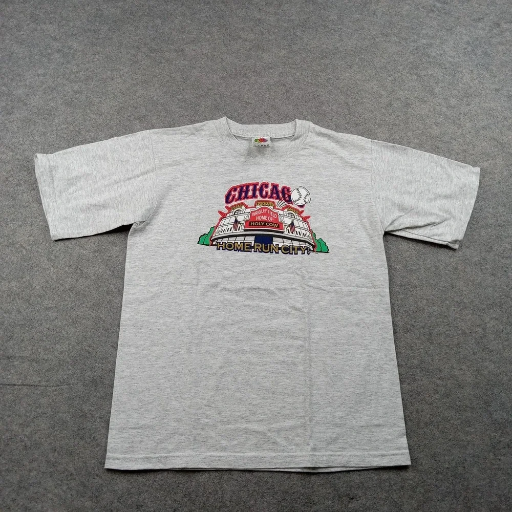 Vintage Chicago Shirt Youth 14-16‎ Gray Fruit Of The Loom Baseball Tee 90s